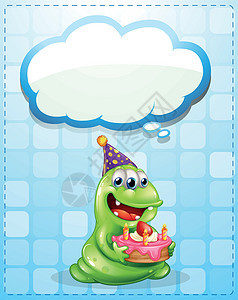 一个绿色的怪物 带着一个蛋糕的想法图片