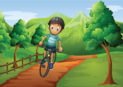 一个男孩骑自行车去农场图片