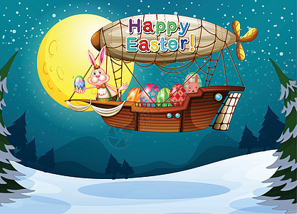 复活节带兔子和鸡蛋的飞机图片