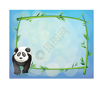 一只熊猫站在竹架旁图片