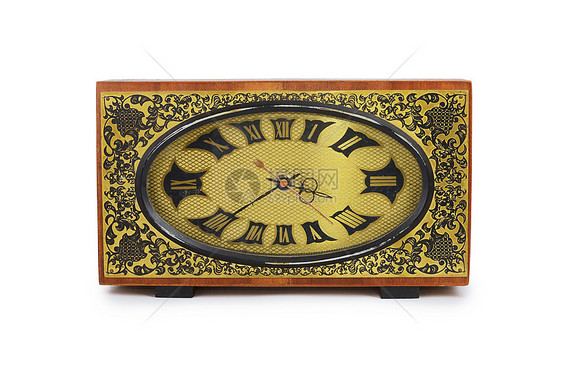 古老的古时钟在白色上被孤立奢华时间祖父手表黄色木头古玩钟表发条家具图片