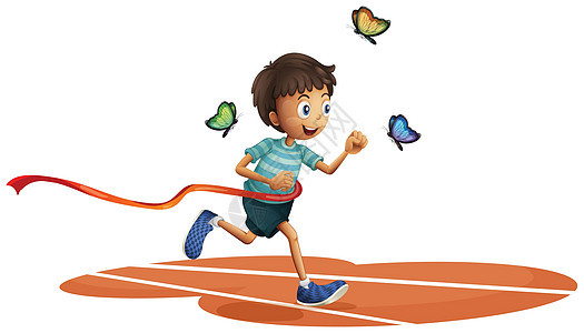 一个带着三只蝴蝶跑的男孩图片