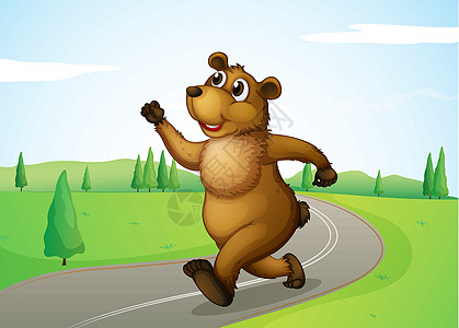 一只熊在路上奔跑图片