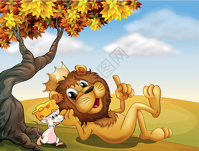 树下一头狮子和一只老鼠图片