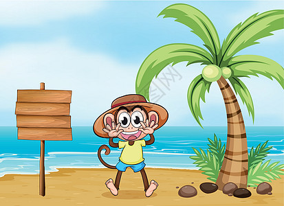 海滩和空板上一只猴子图片