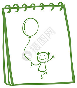 一本笔记本和一个年轻女孩用气球的素描图片