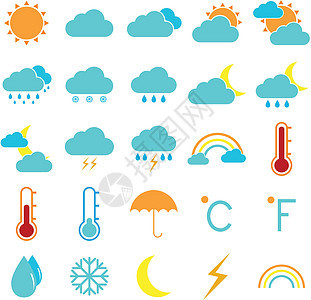 白色背景上的天气和气候颜色图标Name图片