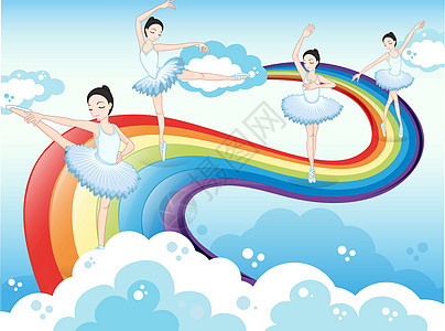 天空中的芭蕾舞者与彩虹背景图片