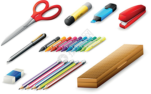 不同学校用品供应盒子蜡笔工具金属剪刀塑料案件主食铅笔染色图片