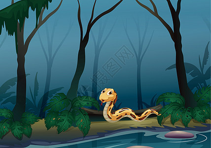 池塘附近的森林里有条可怕的蛇图片
