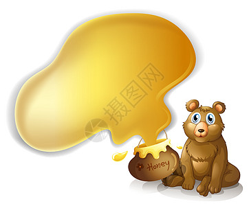 熊与一锅蜂蜜棕色绘画黏土剪贴黄色广告卡通片空白动物哺乳动物图片