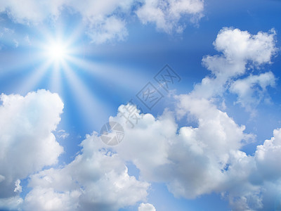 高品质的阳光晴天有云云景蓝色太阳射线多云背景图片