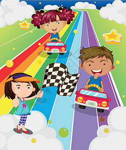 三个孩子玩赛车图片
