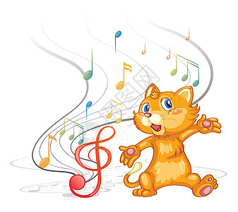 一只带音乐符号的跳舞猫图片