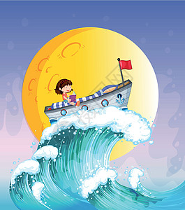 一个女孩在海浪顶端的船上看书图片