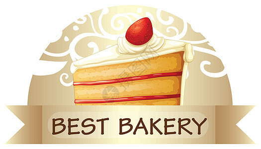 一个最好的面包店标签 显示一块蛋糕图片