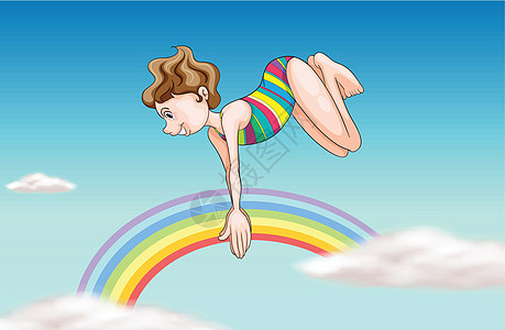 一个女孩跳上天空图片