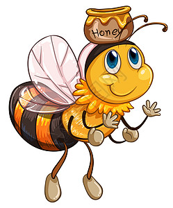 一只蜜蜂带着一壶蜂蜜飞翔图片