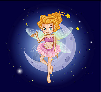 一个在月亮附近穿着粉红裙子的仙女高清图片