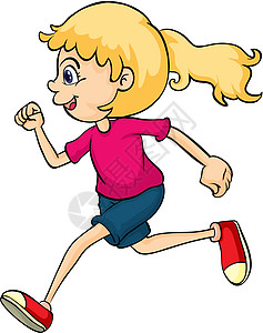 一个跑跑的女生红色白色女孩微笑半裤孩子蓝色草图头发姿势图片