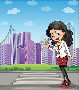 一位穿着黑丝袜的女士站在人行道上背景图片
