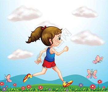 一个女孩带着蝴蝶跑来跑去图片