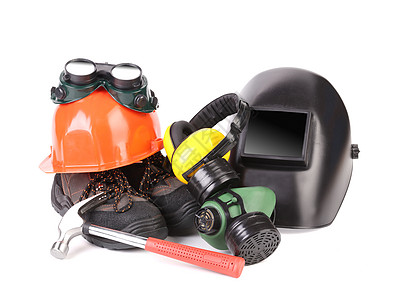 各种保护设备呼吸器工作焊接双头安全工业头盔黄色帽子面具图片