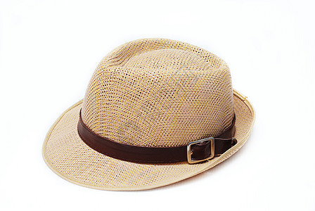 白色背景的棕色帽子热带衣服牛仔头饰男性绅士男人稻草棕褐色太阳图片