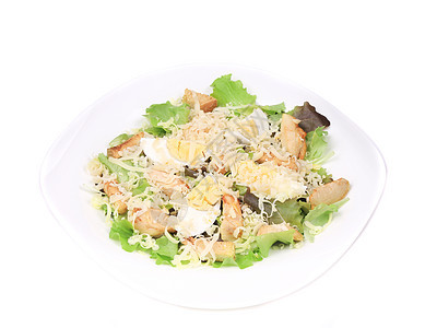 凯撒沙拉加鸡蛋和干酪宏观烹饪草药用具饮食午餐盘子厨房向日葵产品图片