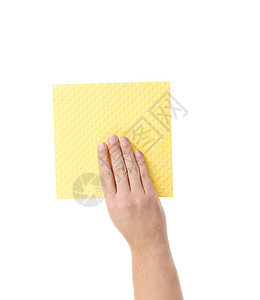 手握着黄色清洁海绵地面擦洗女佣浴室家庭清洁工橡皮抹布工作手指图片