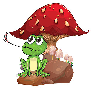 一只青蛙在巨蘑菇附近抓苍蝇图片