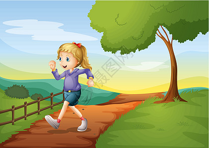 一个年轻女子在山上奔跑图片
