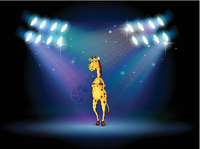 一只长颈鹿站在舞台的中间图片