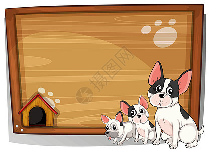三只狗在木板前图片