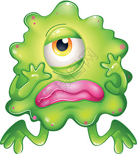 一个失望的怪物小动物卡通片密封生物嘴唇剪贴眼睛绿色植物圆圈哭泣图片