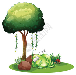 一个睡在树下 的肥绿色怪物图片