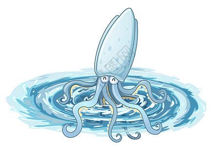 巨型鱿鱼触手食物动物乌贼剪贴白色卡通片蓝色绘画生物图片