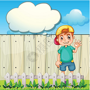 一个年轻男孩 一个空虚的念头 站在围栏附近图片