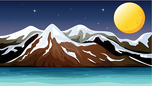 福吉之夜海洋绘画棕色圆圈爬坡山脉蓝色月光丘陵天空图片