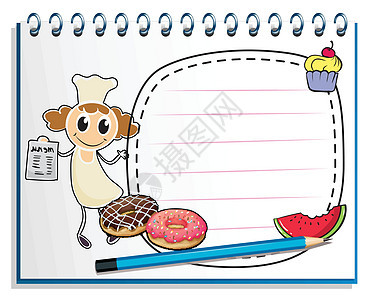 一本笔记本和一个厨师的素描图片