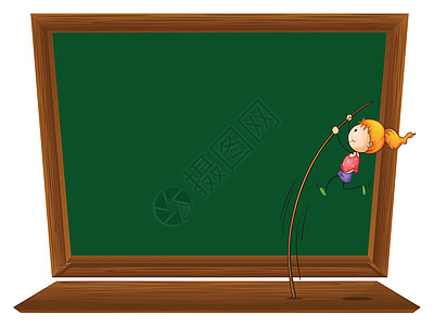 一个女孩在白板前 表演一个杆子保险库图片