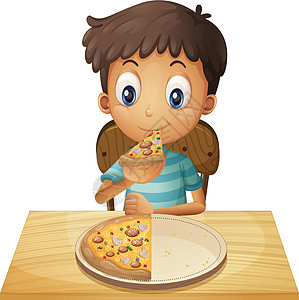 一个小男孩吃比萨饼图片