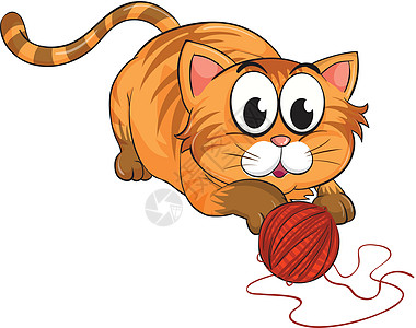 一个CA红色绘画生活工艺微笑卡通片橙子野生动物羊毛小猫插画