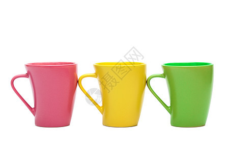 美丽的彩色杯陶瓷黄色空白厨房红色厨具咖啡粉色绿色杯子图片