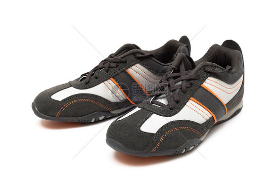 现代运动鞋皮革白色麂皮蕾丝橙子鞋类培训师运动灰色水平图片