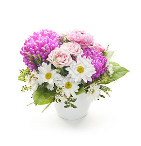 鲜花安排花店花瓶花束菊花白色花瓣植物群雏菊紫色粉色图片