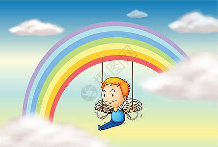 彩虹附近的天使男性绿色天堂鼻子橙子卡通片黄色靛青红色蓝色图片