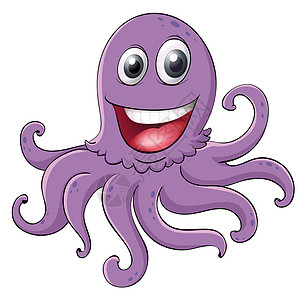 白色上的孔径章鱼紫色生物海滩海洋插图绘画情绪眼睛荒野动物图片