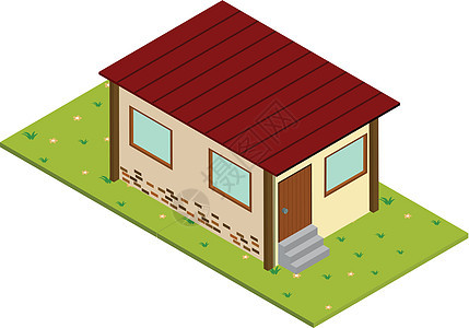 一个房子砖块绘画玻璃窗户红色农场脚步卡通片材料草地图片