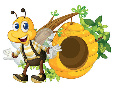 蜂蜜附近一个笑着的黄色蜜蜂图片